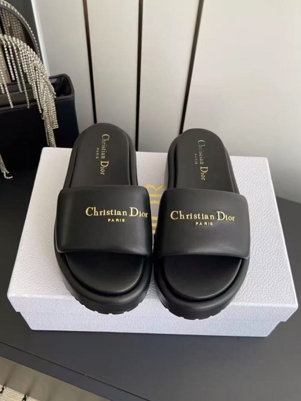 Dior Black Platform Slide Sandals